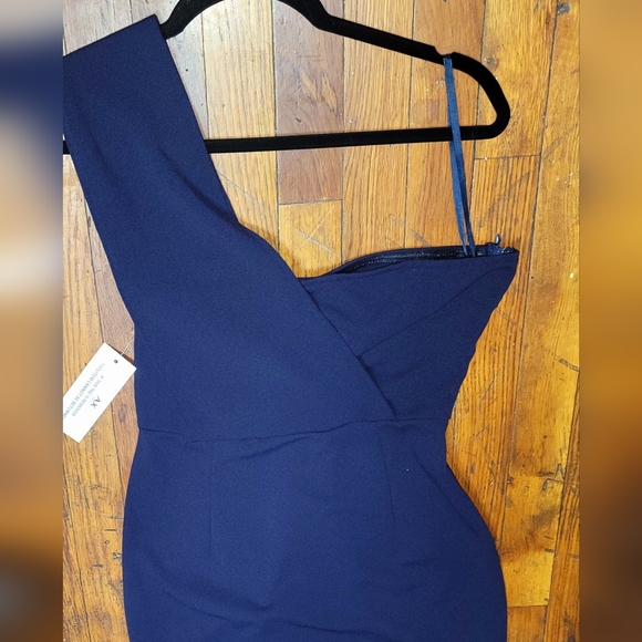 AX París streth slitted darte zipperet sleveless asymmetriecal neckline  blue 6 - Picture 11 of 15